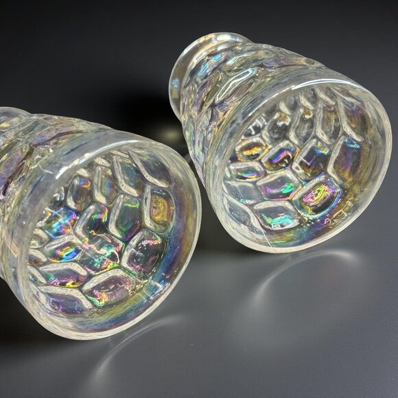 Set Of 2 Colonial Yorktown Iridescent Federal Glass Tumblers  6 oz  Thumbprint - Picture 3 of 7